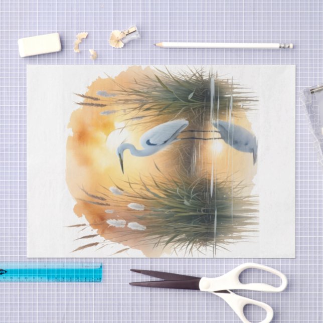 Papel De Seda garza acuarela (Artesanía)