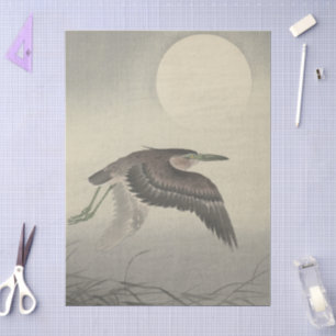 Papel De Seda Garza en Luna Llena por Ohara Koson Decoupage