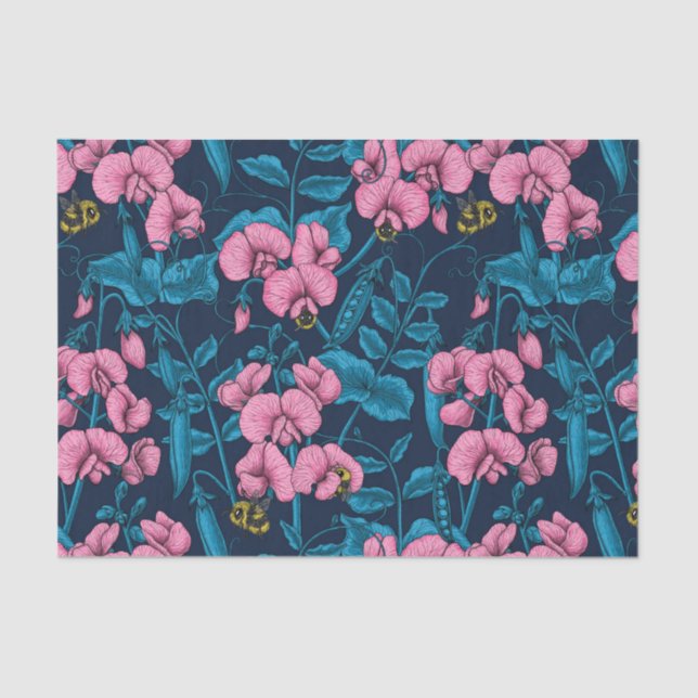 Papel De Seda Garzas y abejorros dulces, rosa y azul (Anverso)