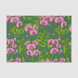 Papel De Seda Garzas y abejorros dulces, verdes y rosas