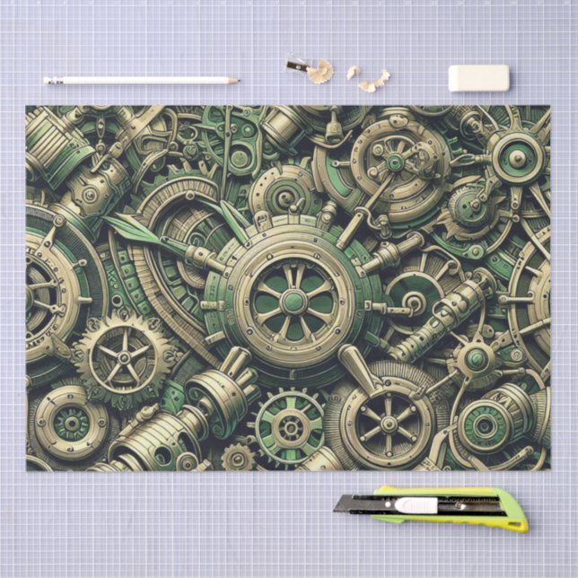 Papel De Seda Gases de relojería verde industrial Steampunk (Artesanía)