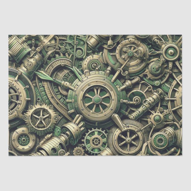Papel De Seda Gases de relojería verde industrial Steampunk (Anverso)