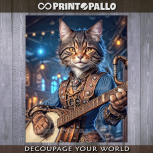 Papel De Seda Gata femenina steampunk tocando el banjo - 