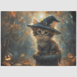 Papel De Seda Gatito Adorable con Sombrero de Bruja Decoupage