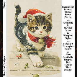 Papel De Seda Gatito Atigrado Vintage Lindo Sombrero de Santa EA