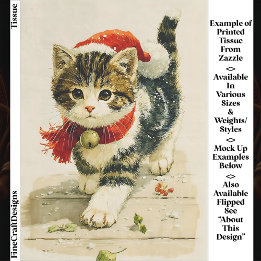 Papel De Seda Gatito Atigrado Vintage Lindo Sombrero de Santa EA