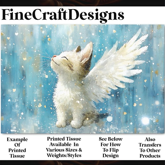 Papel De Seda Gatito Blanco Adorable con Alas AV3 Decoupage (Subido por el creador)