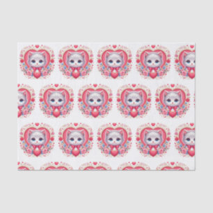 Papel De Seda Gatito con tinte de flor con corazón romántico flo