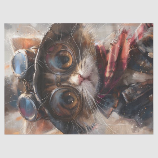 Papel De Seda Gatito Cute Steampunk con Gafas Decoupage (Anverso)