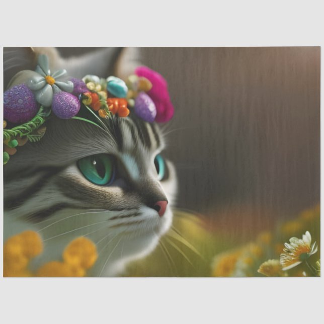 Papel De Seda Gatito De Flor Adorable, Ojos Turquesa (Anverso)