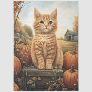 Papel De Seda Gatito de otoño con calabazas decoupage