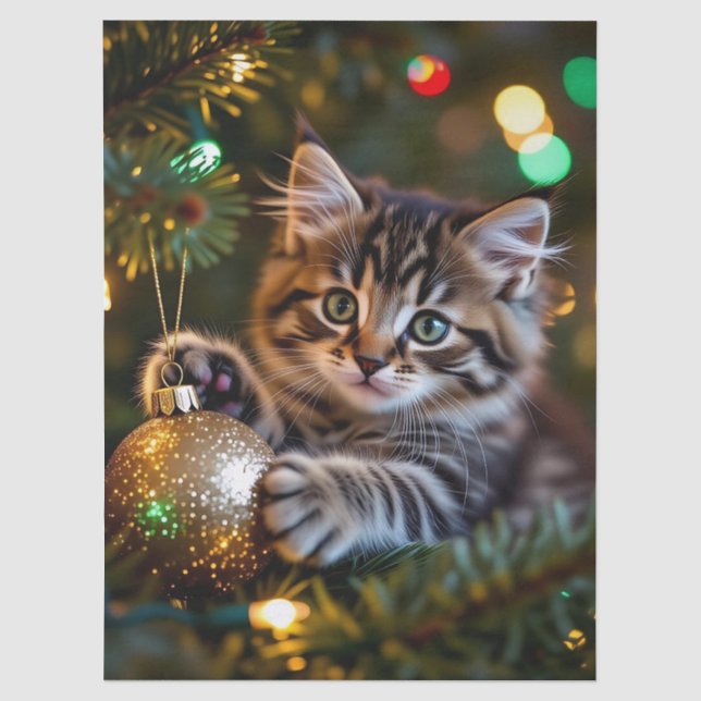 Papel De Seda Gatito en el árbol de Navidad   (Anverso)