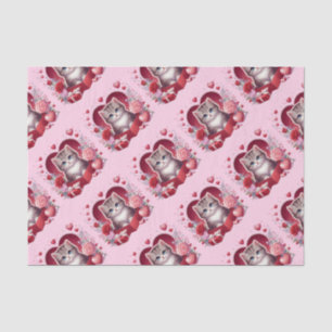 Papel De Seda Gatito sentado en una caja con flores y regalos