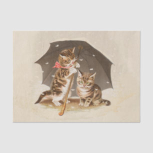 Papel De Seda Gatitos antiguos bajo paraguas arte de gato antigu