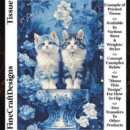 Papel De Seda Gatitos Azules y Blancos Extravagantes, Decoupage 