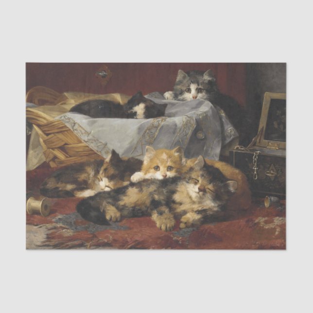 Papel De Seda Gatitos en una canasta de Charles van den Eycken (Anverso)