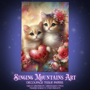 Papel De Seda Gatitos Románticos Fantasía Floral Decoupage