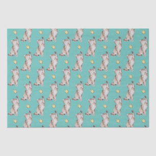 Papel De Seda Gato Alcanzando Mariposa Amarilla sobre Fondo Verd