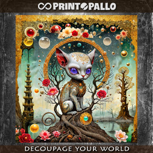 Papel De Seda Gato alienígena rococó vintage en un mundo surreal