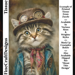 Papel De Seda Gato Atigrado Adorable Gatito Steampunk con Sombre