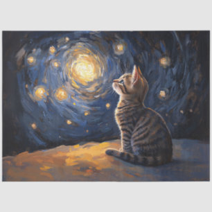 Papel De Seda Gato atigrado contemplando el cielo estrellado en