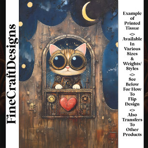 Papel De Seda Gato Atigrado Fantasía Steampunk Decoupage AR1 Gat