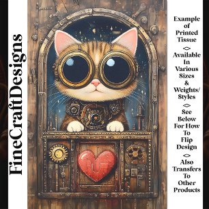 Papel De Seda Gato Atigrado Fantasía Steampunk Decoupage AR2 Gat