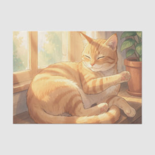 Papel De Seda Gato Atigrado Gengibre Acogedor Tomando el Sol