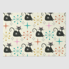 Papel De Seda Gato atómico negro de mediados de siglo con estall