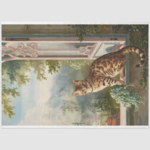 Papel De Seda Gato Bengal en una ventana decoupage de pintura vi