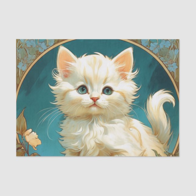 Papel De Seda Gato blanco Alphonse Mucha Art Nouveau (Anverso)