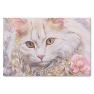Papel De Seda Gato blanco elegante en oro y diamantes