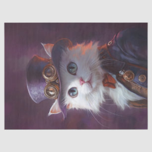 Papel De Seda Gato blanco en decoupage de disfraz steampunk