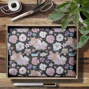 Papel De Seda Gato Blanco Floral Pastel Botánico Romántico Negro