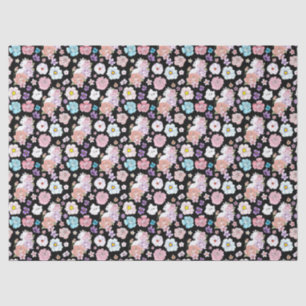 Papel De Seda Gato Blanco Floral Pastel Botánico Romántico Negro