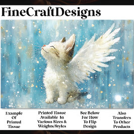 Papel De Seda Gato blanco lindo con Alas AV3 Decoupage