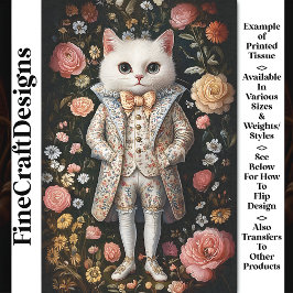 Papel De Seda Gato Blanco Traje Barroco Bordado CB7 Decoupage