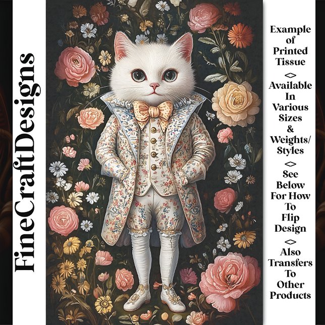 Papel De Seda Gato Blanco Traje Barroco Bordado CB7 Decoupage (Subido por el creador)