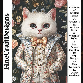 Papel De Seda Gato Blanco Traje Barroco Bordado CB8 Decoupage