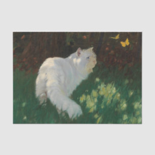 Papel De Seda Gato blanco y mariposas de Arthur Heyer