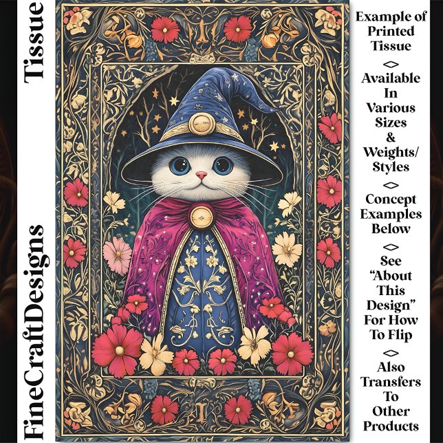 Papel De Seda Gato Brujo de Fantasía Mística Lindo Decoupage DA6 (Subido por el creador)