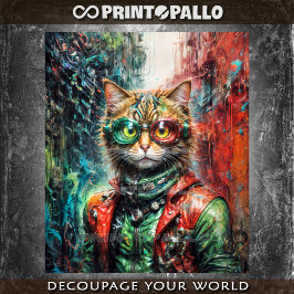 Papel De Seda Gato callejero ciberpunk con chaqueta de cuero y g