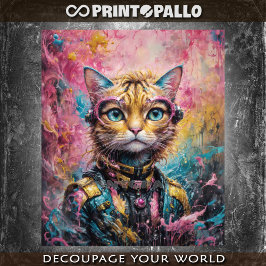 Papel De Seda Gato callejero ciberpunk de neón rosa