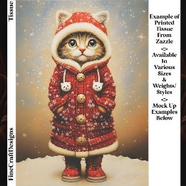 Papel De Seda Gato Caprichoso, Abrigo Rojo, Nieve EJ5 Decoupage
