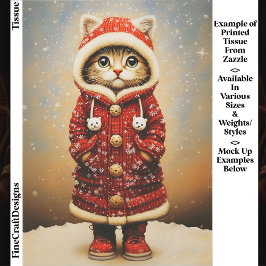 Papel De Seda Gato Caprichoso, Abrigo Rojo, Nieve EJ5 Decoupage