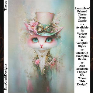 Papel De Seda Gato Caprichoso Lindo con Sombrero Steampunk EE8L 