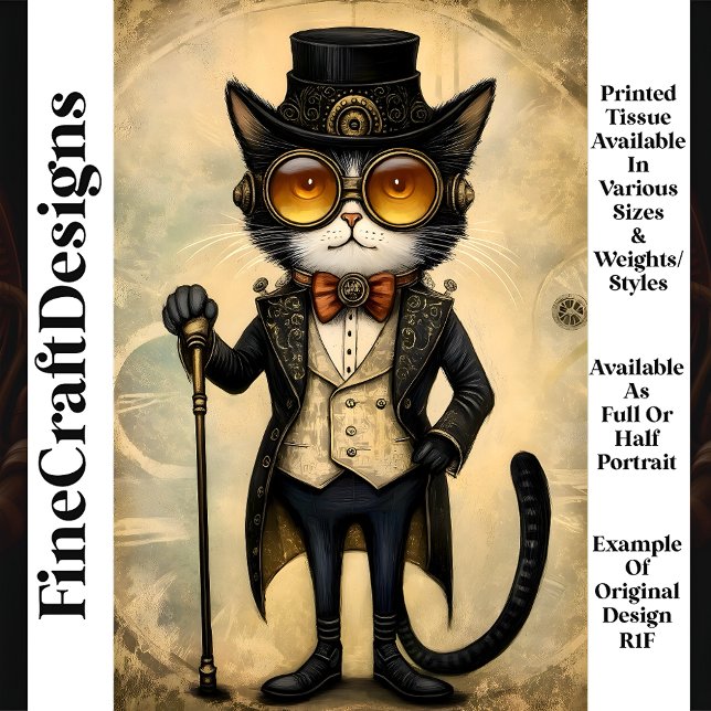 Papel De Seda Gato Chic Antropomórfico Steampunk R1F Decoupage (Subido por el creador)
