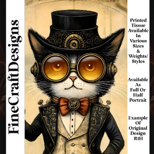 Papel De Seda Gato Chic Antropomórfico Steampunk R1H Decoupage