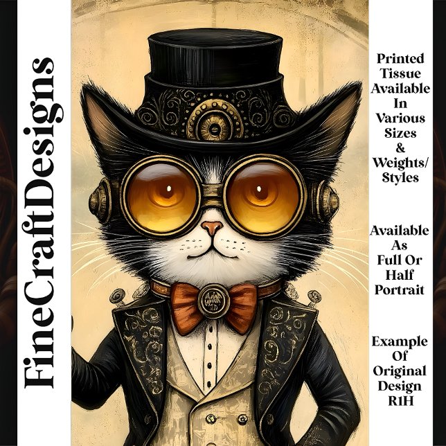 Papel De Seda Gato Chic Antropomórfico Steampunk R1H Decoupage (Subido por el creador)