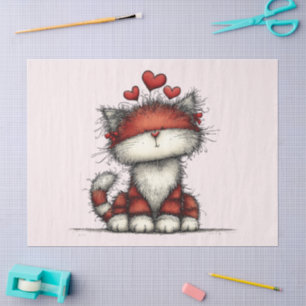 Papel De Seda Gato con Corazones de Amor Rojo Divertido y Lindo